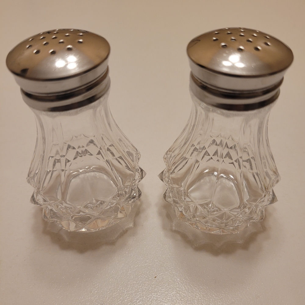 Crystal Salt and Pepper Shakers with Silver Tops